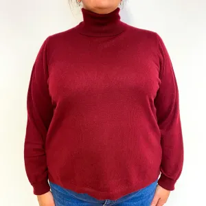 Burgundy Red Cashmere Polo Neck Jumper Extra Large