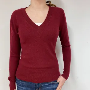 Burgundy Red V-Neck Cashmere Jumper Extra Small