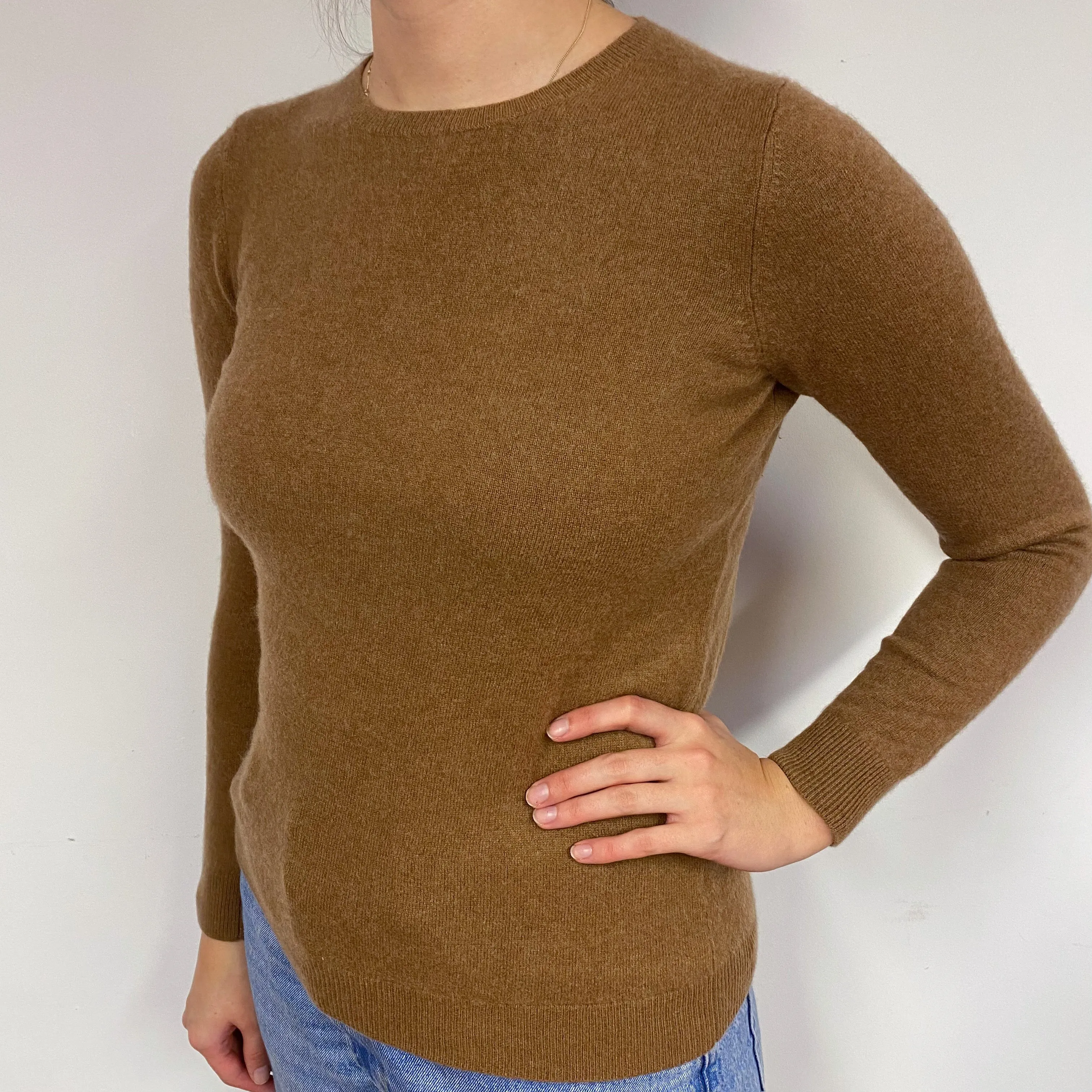 Butterscotch Brown Cashmere Crew Neck Jumper Small