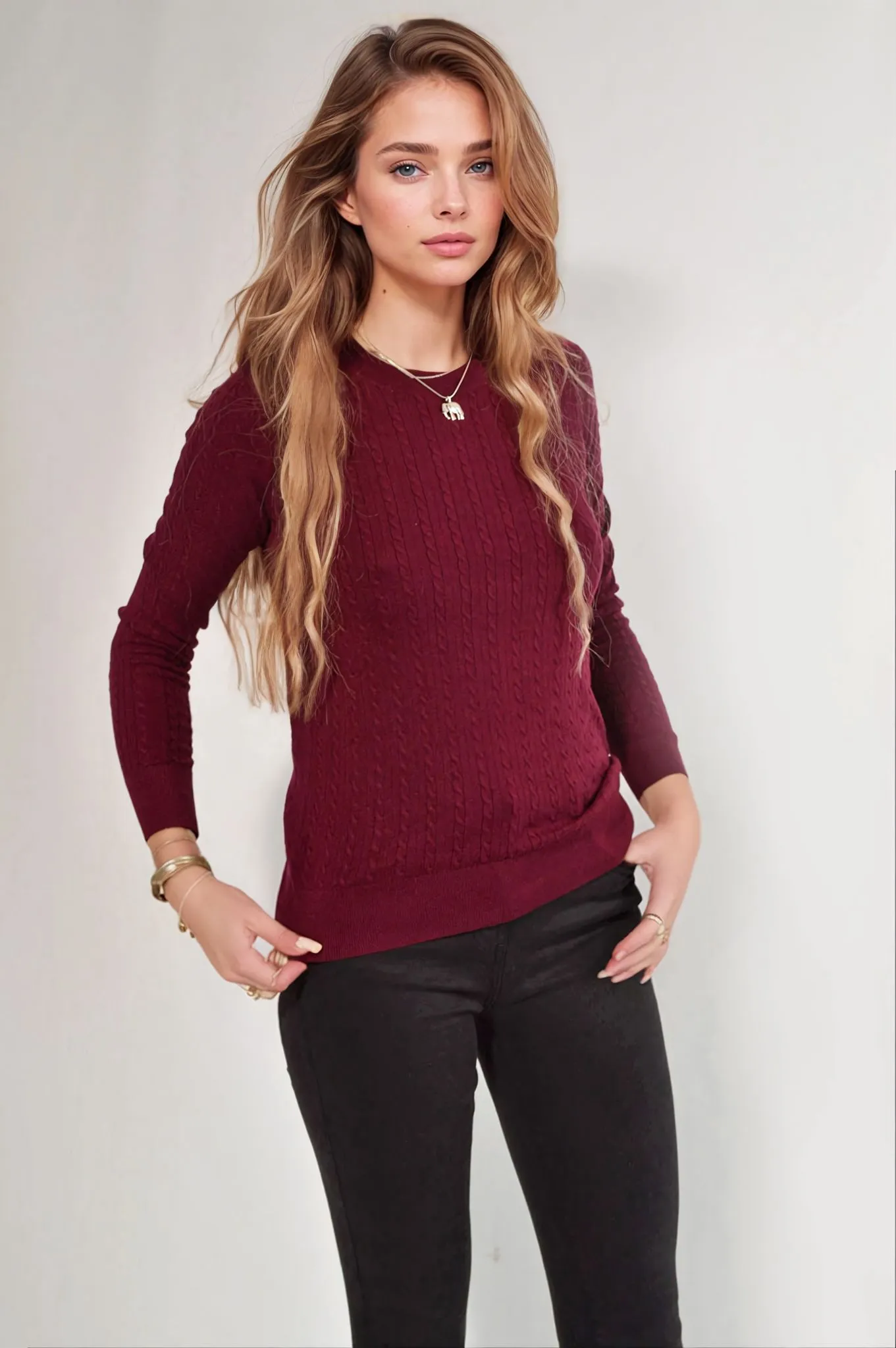 Cable Knit Round Neck Jumper