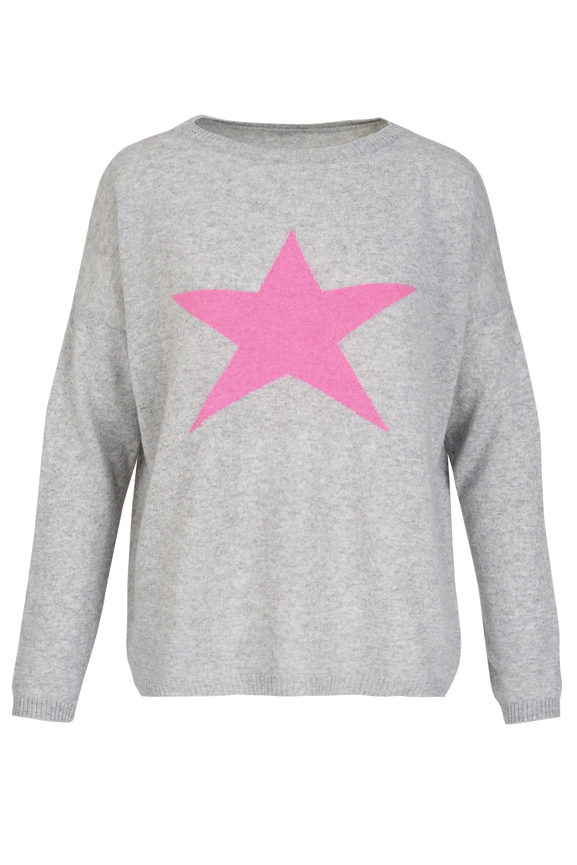 Cashmere Mix Sweater in Light Grey with Pink Star