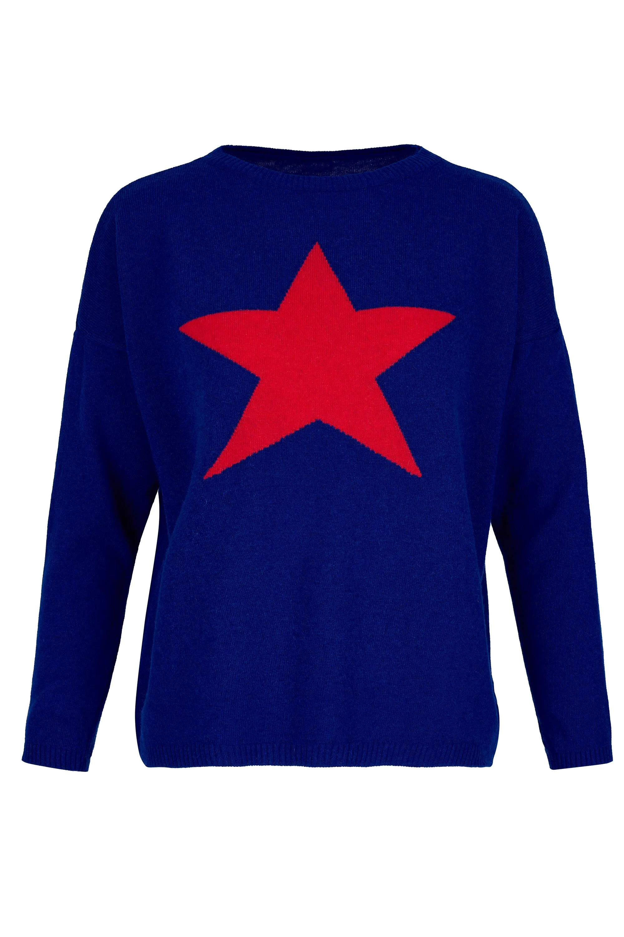 Cashmere Mix Sweater in Royal Blue with Red Star