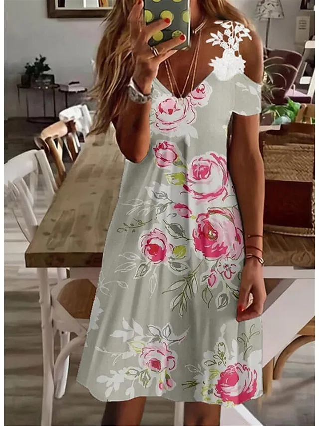 Casual Dress Summer Dress Slip Dress Floral Lace Print Strap Midi Dress Fashion Streetwear Outdoor Daily Short Sleeve Regular Fit White Pink Green Summer Spring S M L XL XXL for Women