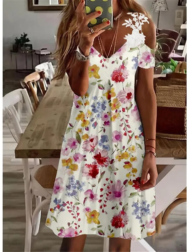 Casual Dress Summer Dress Slip Dress Floral Lace Print Strap Midi Dress Fashion Streetwear Outdoor Daily Short Sleeve Regular Fit White Pink Green Summer Spring S M L XL XXL for Women