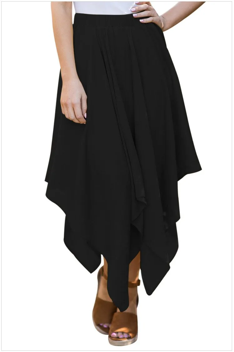 casual Solid Color high waist maxi irregular skirts