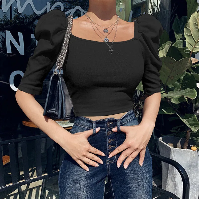 Casual Square neck Slim Fit Puff Sleeve Women Blouse