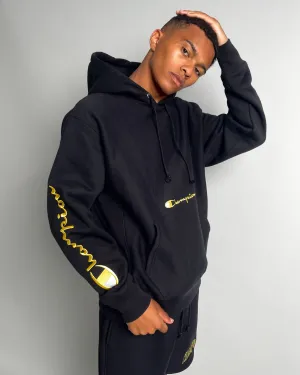 Champion Men's Rev Weave Script Hoodie Black/Gold