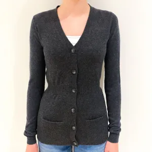 Charcoal Grey Cashmere V-Neck Cardigan Extra Small