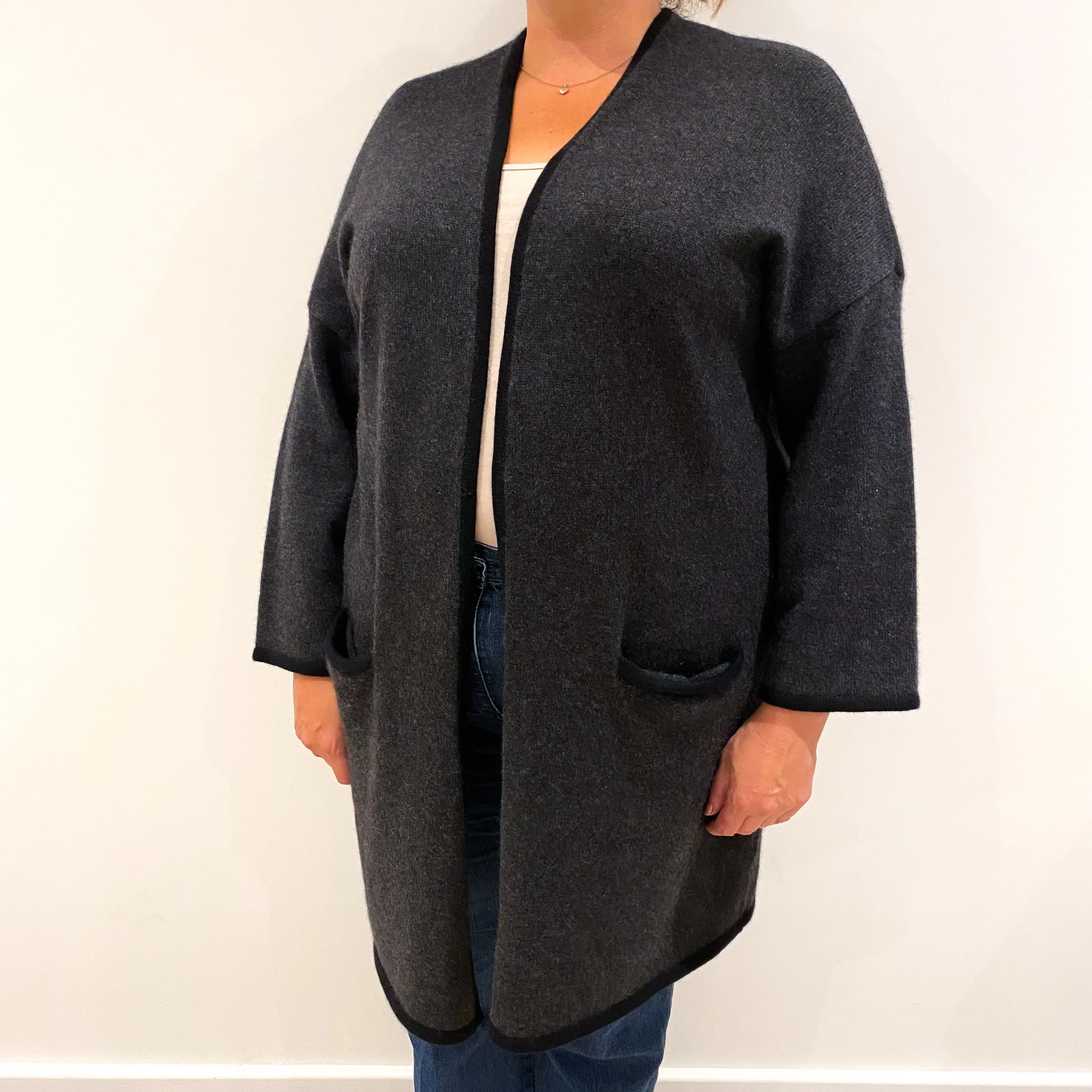 Charcoal Grey Long Edge To Edge Cardigan Extra Large