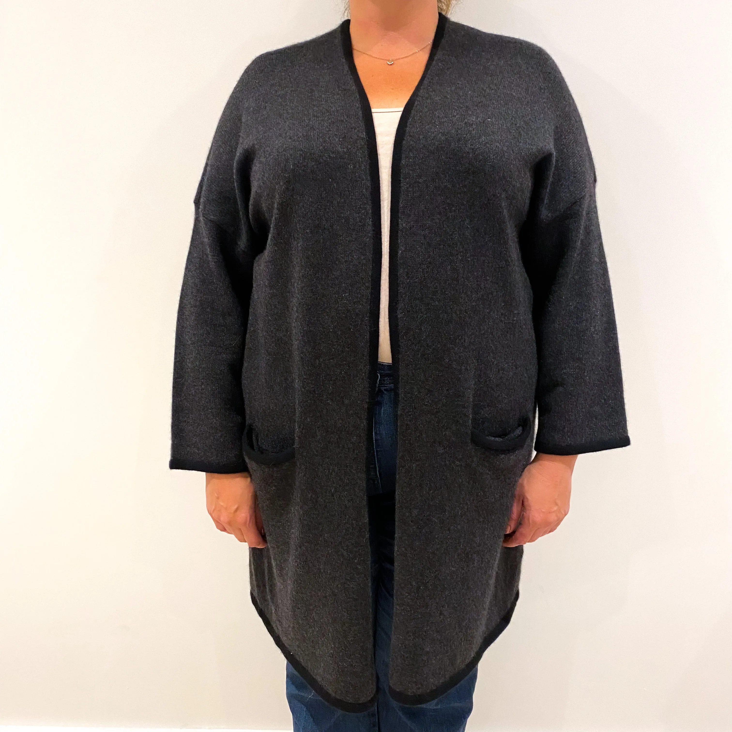 Charcoal Grey Long Edge To Edge Cardigan Extra Large