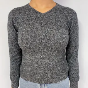 Charcoal Grey Marl Cashmere V-Neck Jumper Small