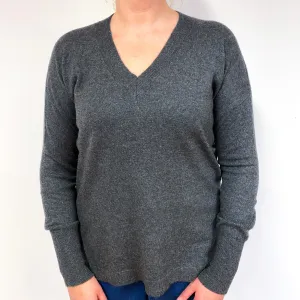 Charcoal Grey Slouchy Cashmere V-Neck Jumper Large