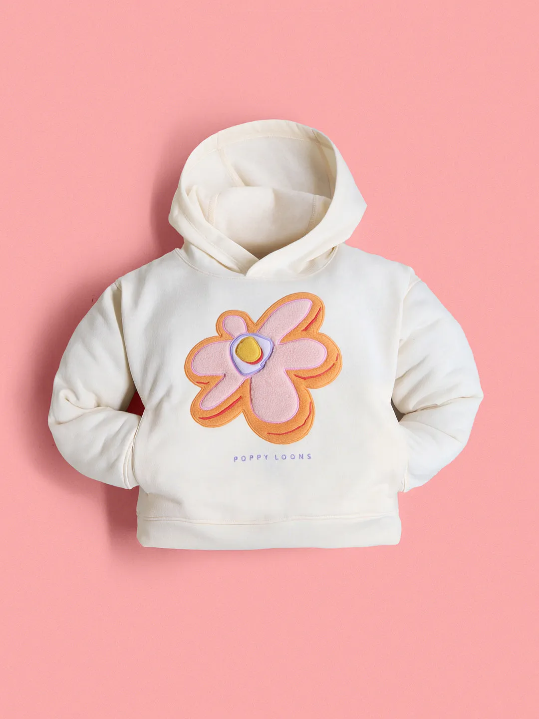 Cherry Crumble Girls Cream Regular Length Day Wear Applique With Embroidery Solid Sweatshirt Set