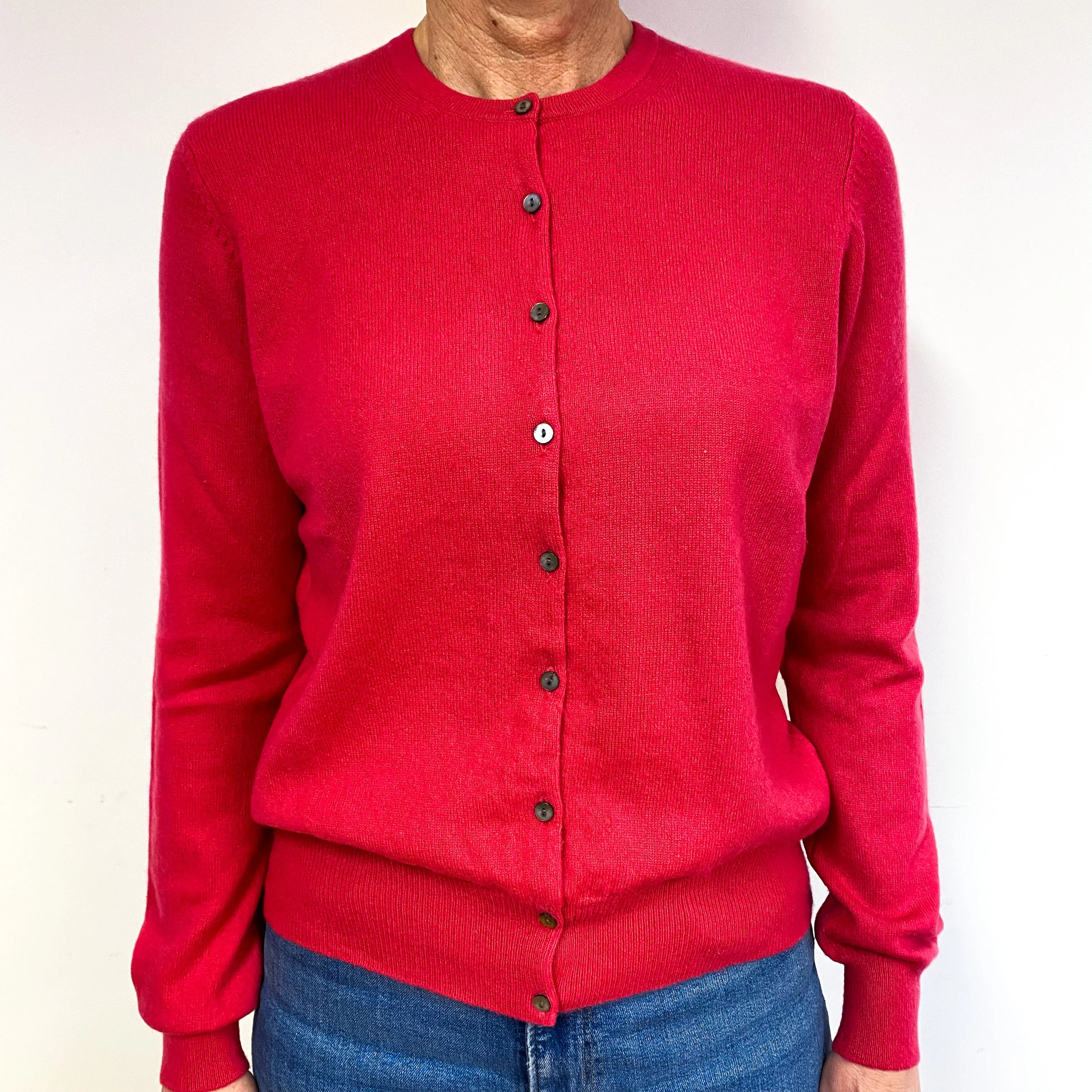 Cherry Pink Cashmere Crew Neck Cardigan Medium