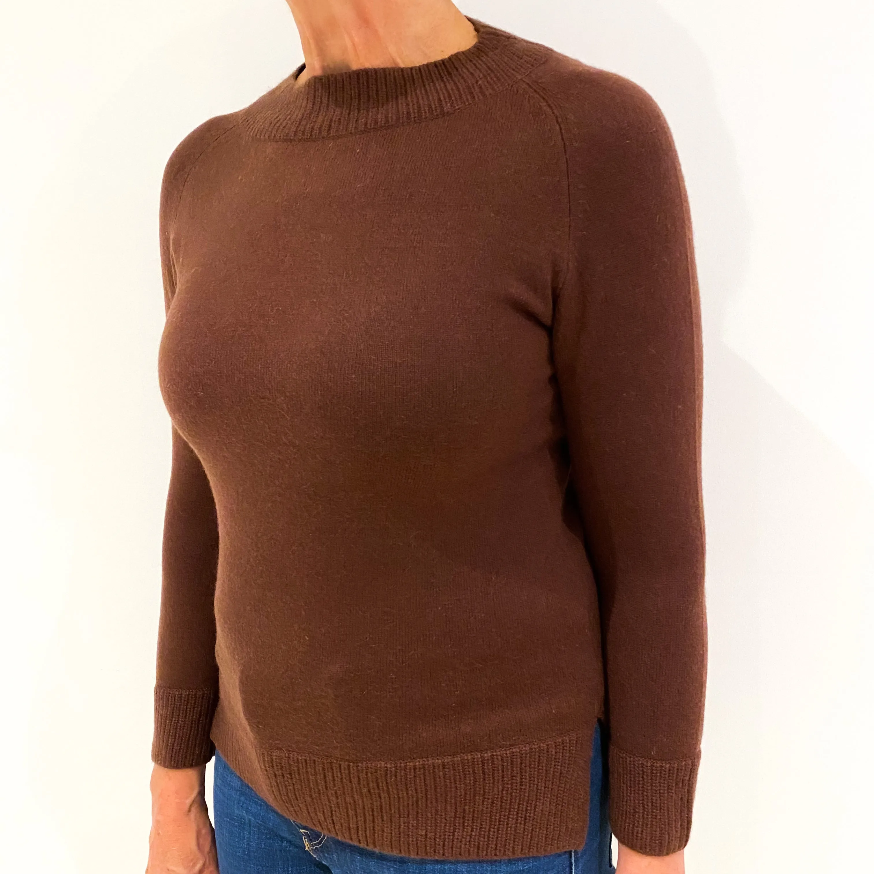 Chestnut Brown Cashmere Slash Neck Jumper Medium