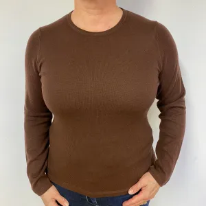 Chocolate Brown Cashmere Crew Neck Jumper Large.