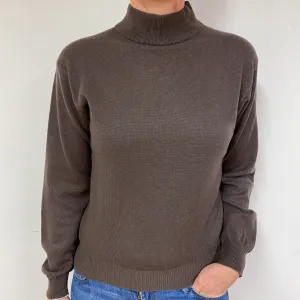 Chocolate Brown Cashmere Turtle Neck Jumper Medium