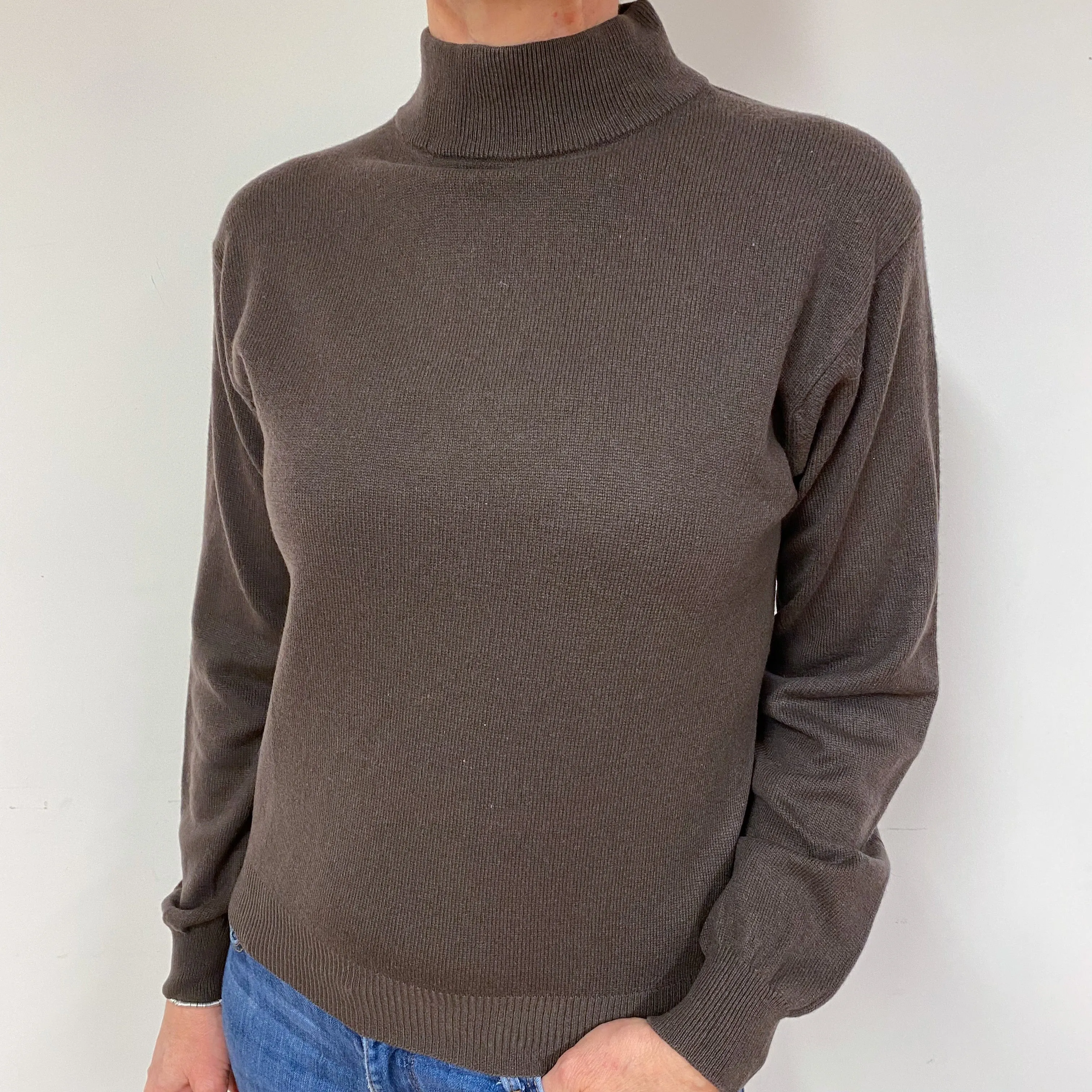 Chocolate Brown Cashmere Turtle Neck Jumper Medium