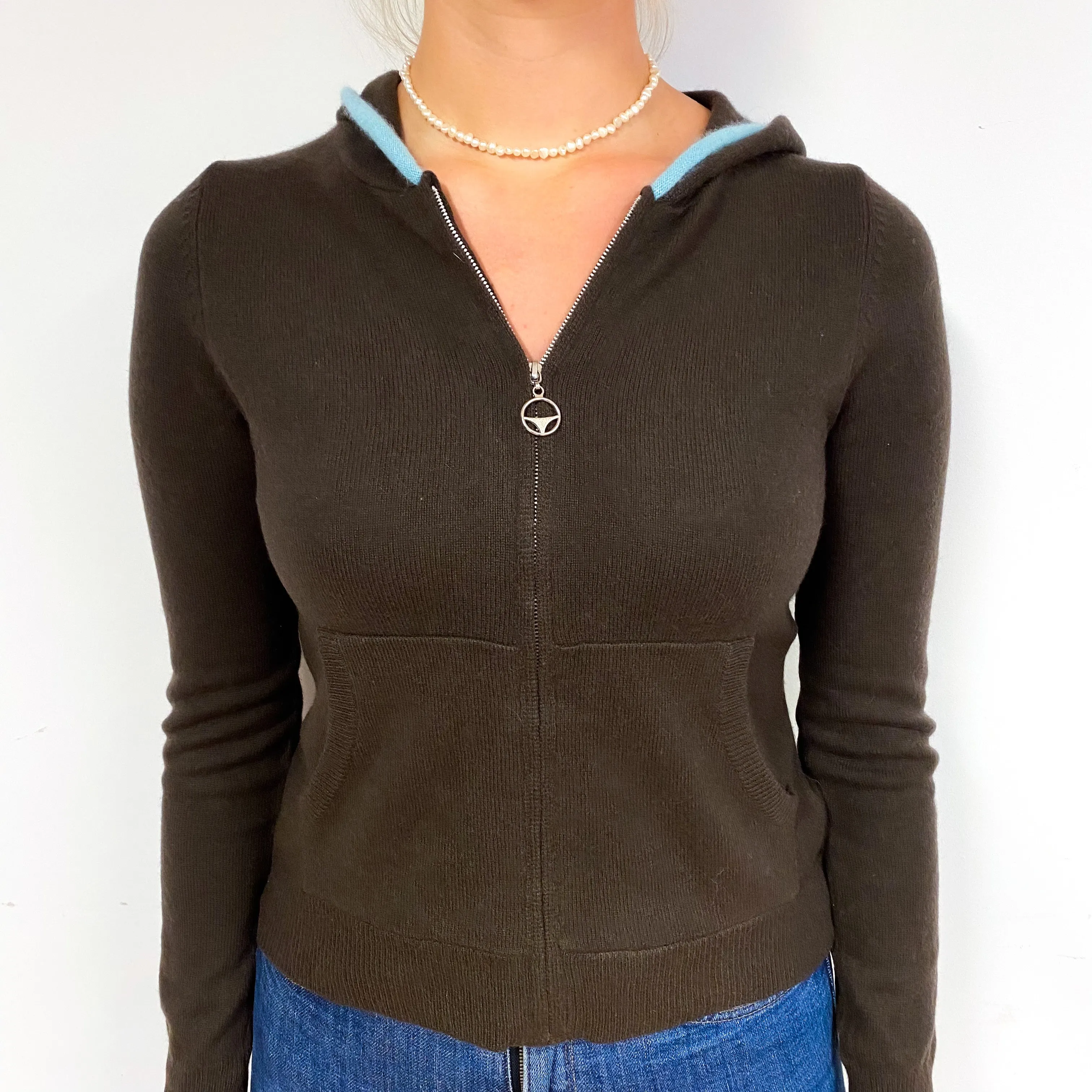 Chocolate Brown Cashmere Zip Up Hoodie Small