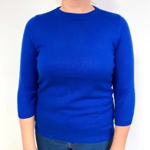 Cobalt Blue 3/4 Sleeve Cashmere Crew Neck Jumper Large