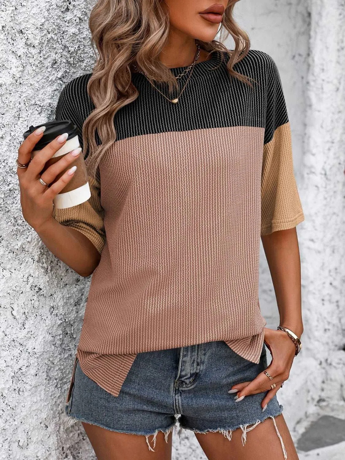 Color Block Round Neck Half Sleeve T-Shirt