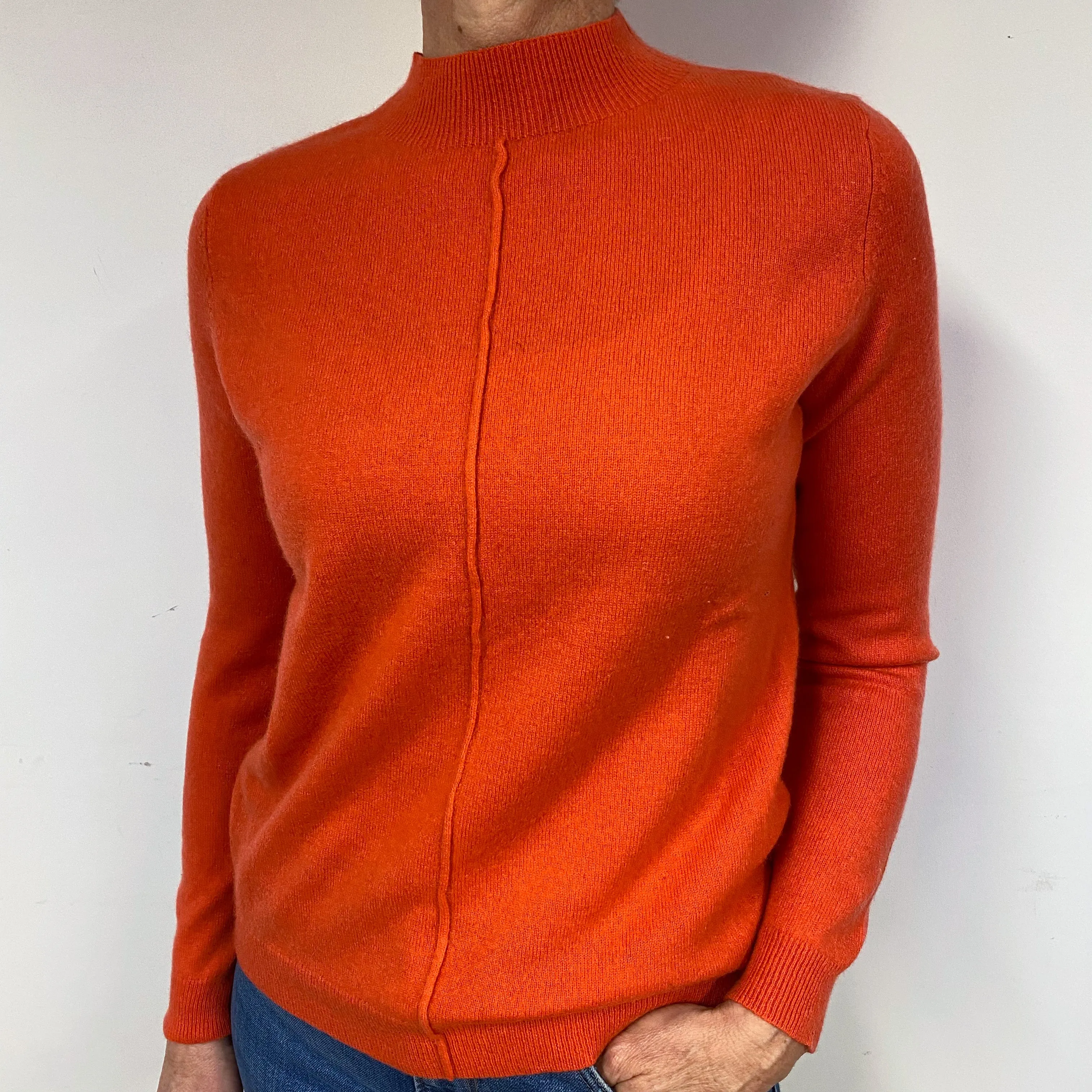 Coral Orange Cashmere Turtle Neck Jumper Medium