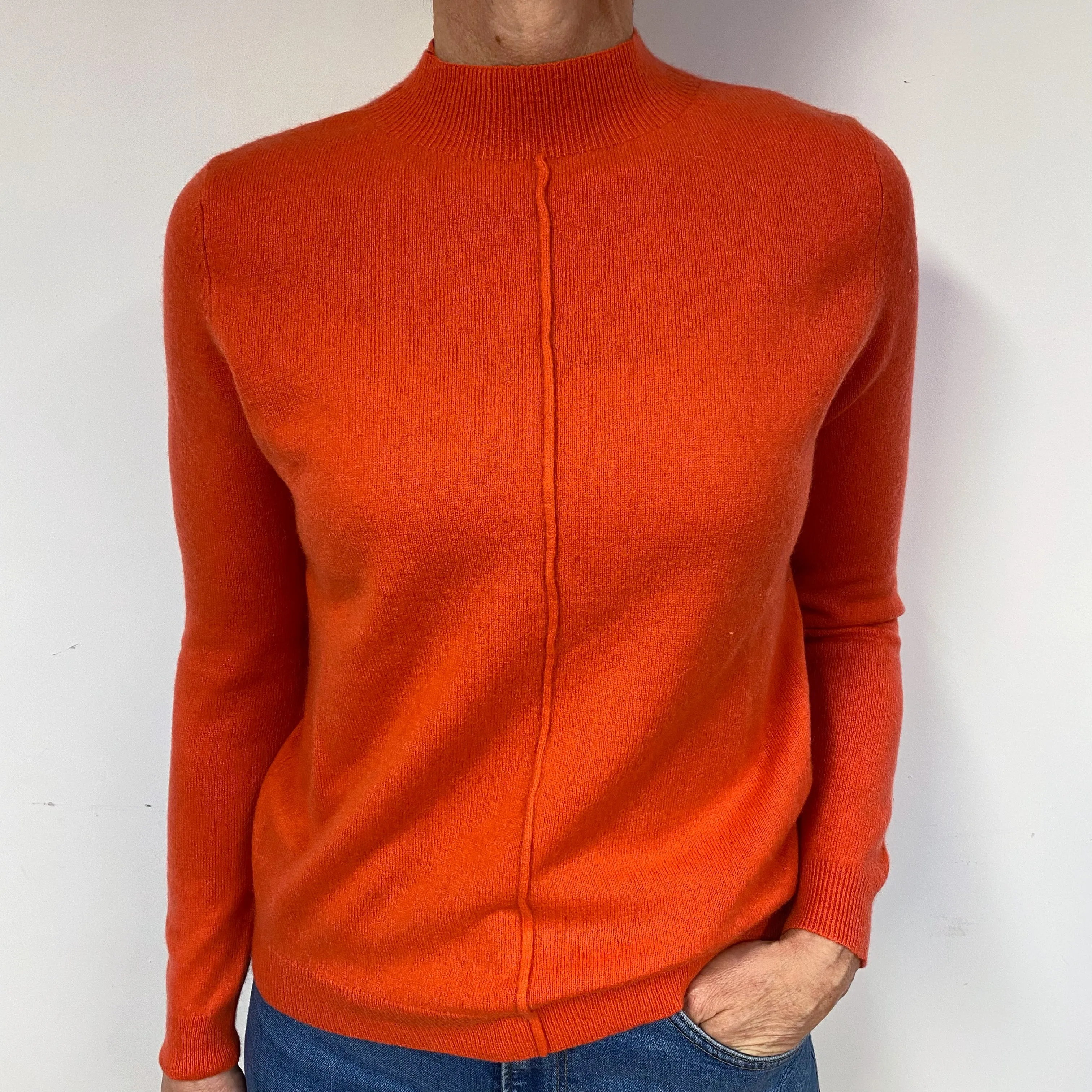 Coral Orange Cashmere Turtle Neck Jumper Medium