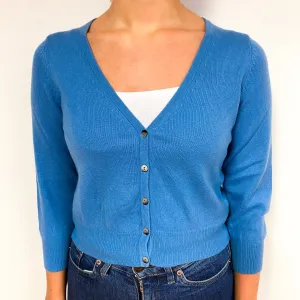 Cornflower Blue Cropped Cashmere V-Neck Cardigan Small