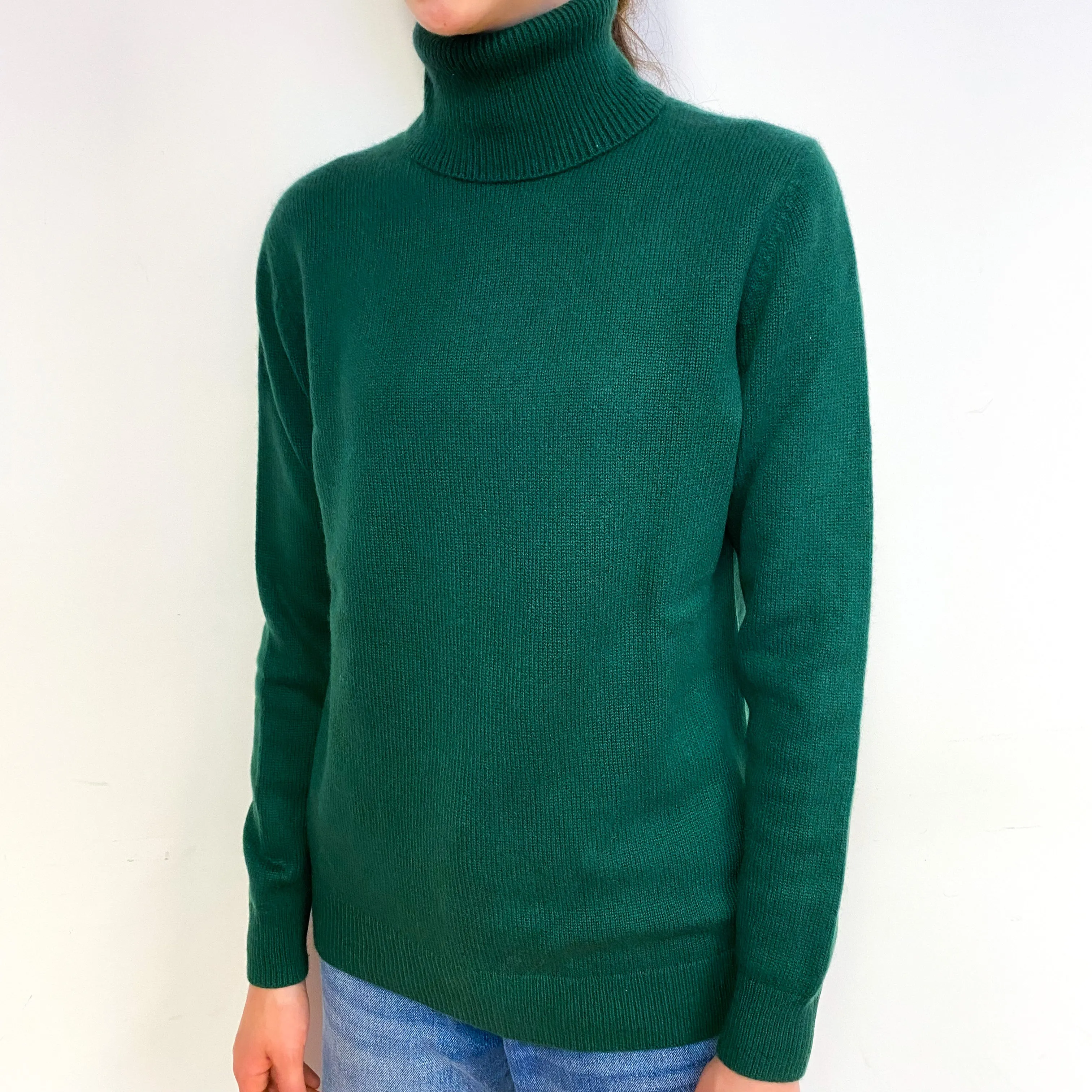 Cos Dark Forest Green Cashmere Polo Neck Jumper Extra Small