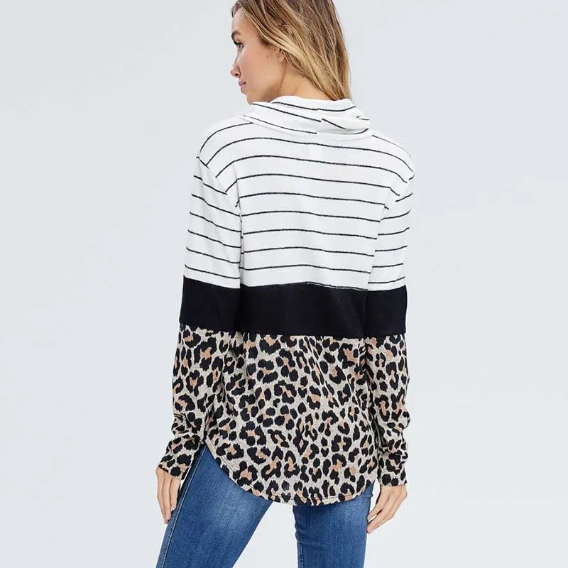 Cowl Neck Leopard Jumper Black