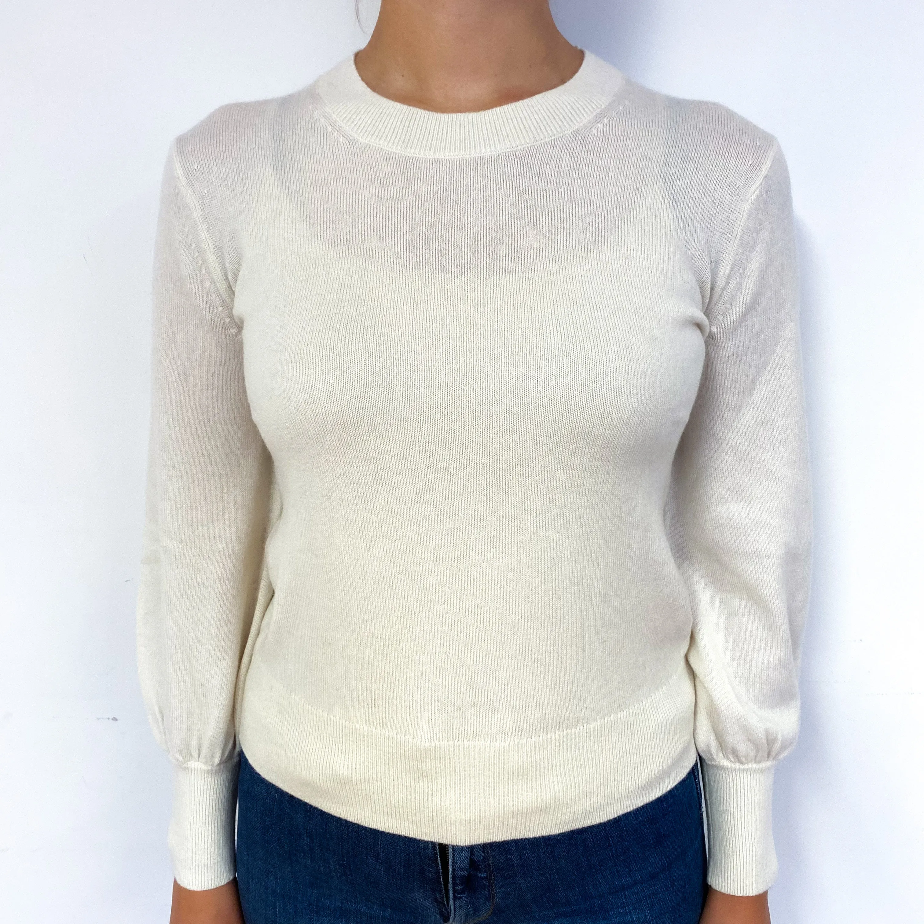 Cream Balloon Sleeve Cashmere Crew Neck Jumper Small