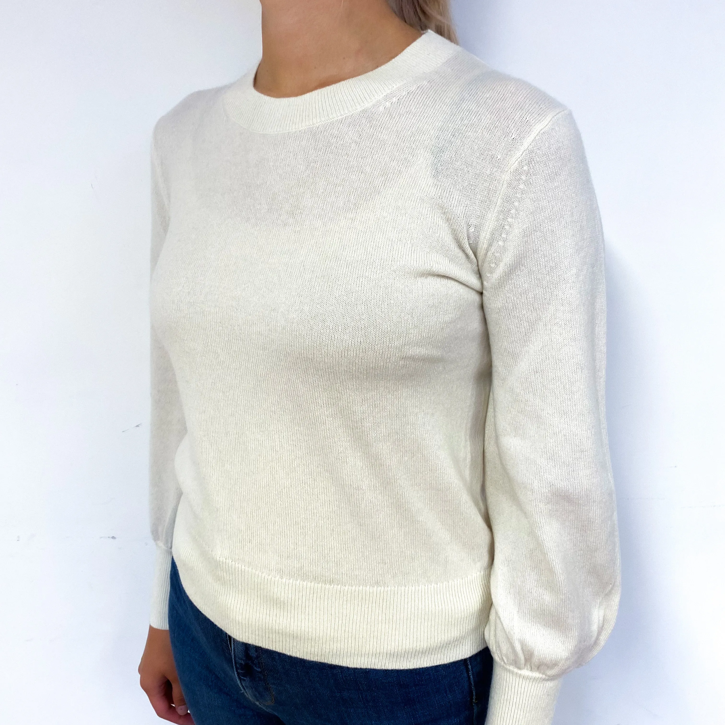 Cream Balloon Sleeve Cashmere Crew Neck Jumper Small