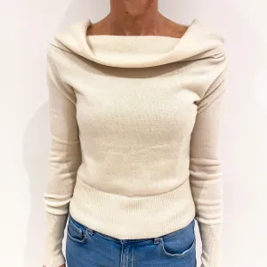 Cream Cashmere Off Shoulder Cowl Neck Jumper Small