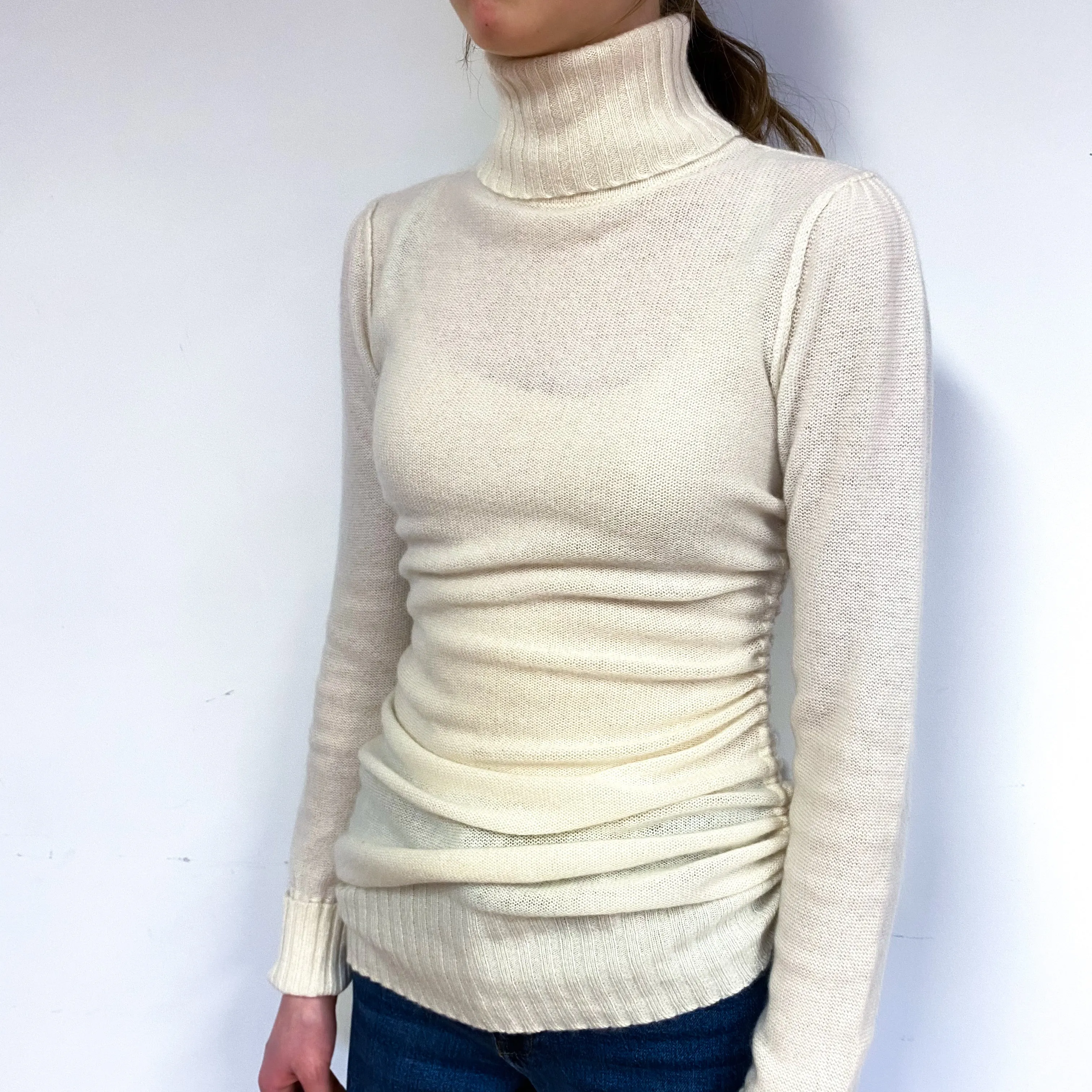 Cream Drawstring Cashmere Polo Neck Jumper Extra Small