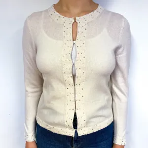 Cream Embellished Cashmere Crew Neck Cardigan Small