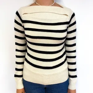 Cream Navy Stripe Cashmere Boat Neck Jumper Small