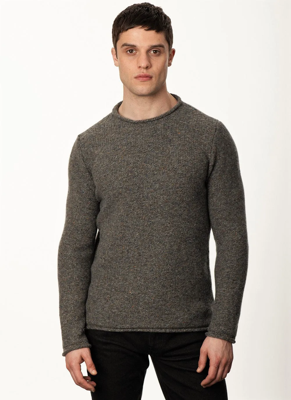 Crew neck with roll edges jumper - Smoke - Fisherman Out of Ireland