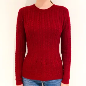 Crimson Red Cable Cashmere Crew Neck Jumper Extra Small