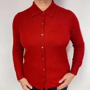 Crimson Red Cashmere Shirt Style Cardigan Large