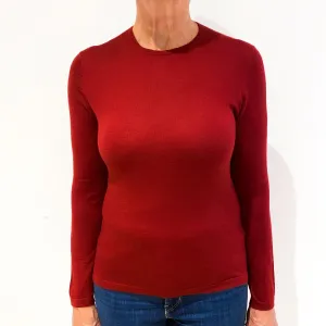 Crimson Red Fine Knit Cashmere Crew Neck Jumper Medium