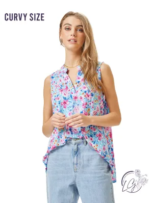 Curvy Blue Floral Lizzy Tank Top