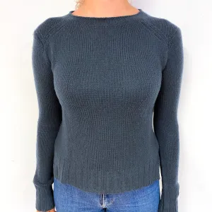 Dark Blue Grey Chunky Cashmere Crew Neck Jumper Small