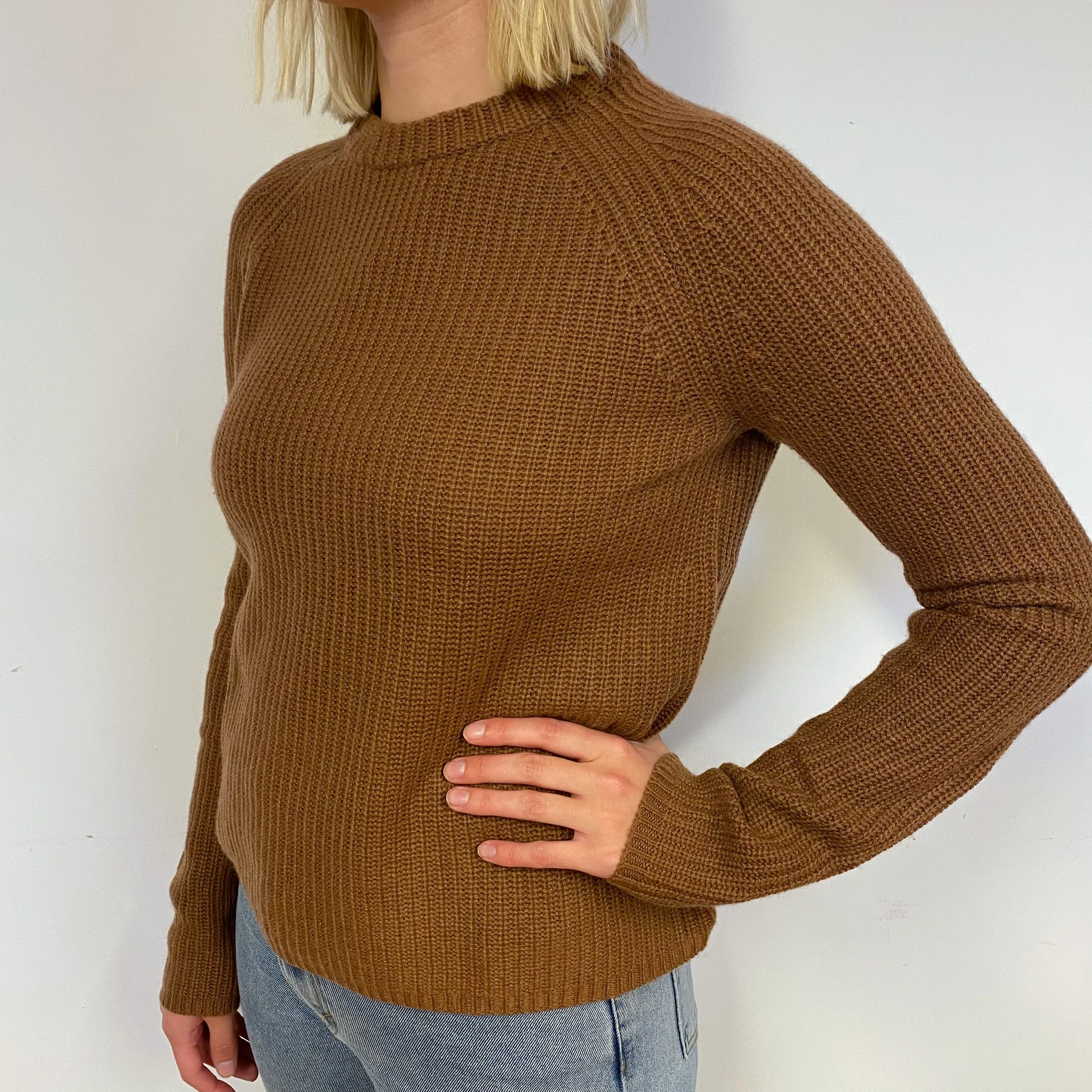 Dark Camel Brown Cashmere Crew Neck Jumper Small