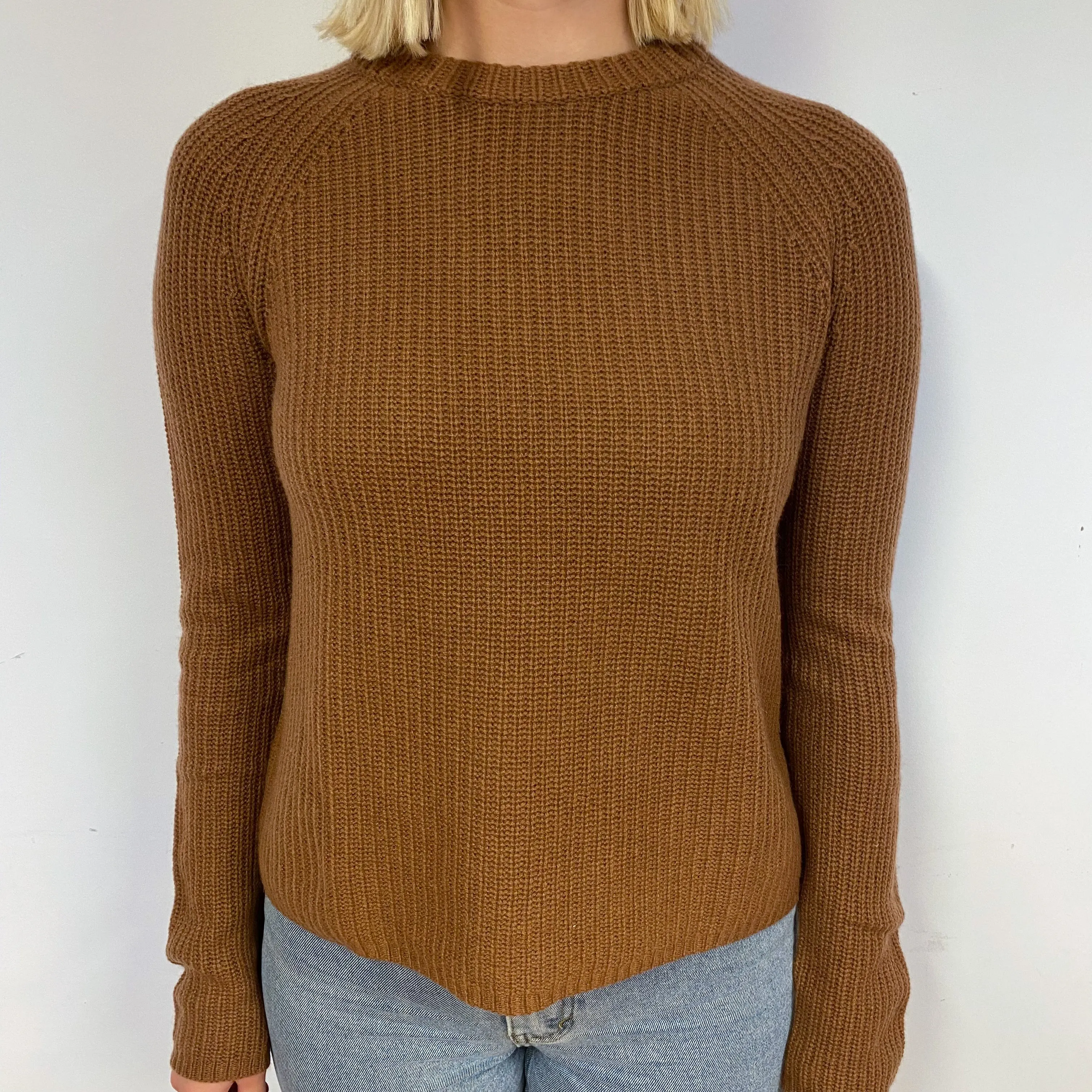 Dark Camel Brown Cashmere Crew Neck Jumper Small