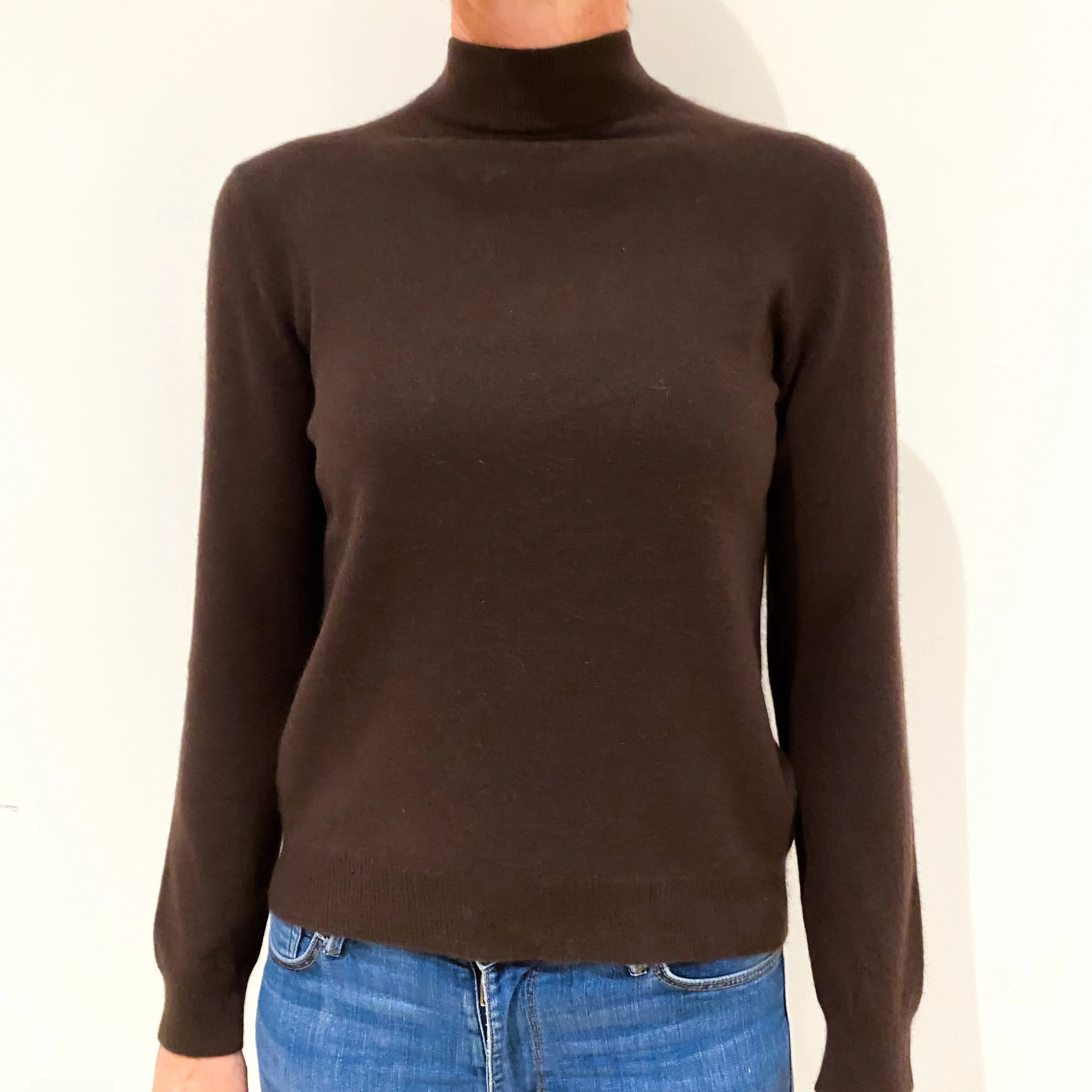 Dark Chocolate Brown Cashmere Turtle Neck Jumper Small