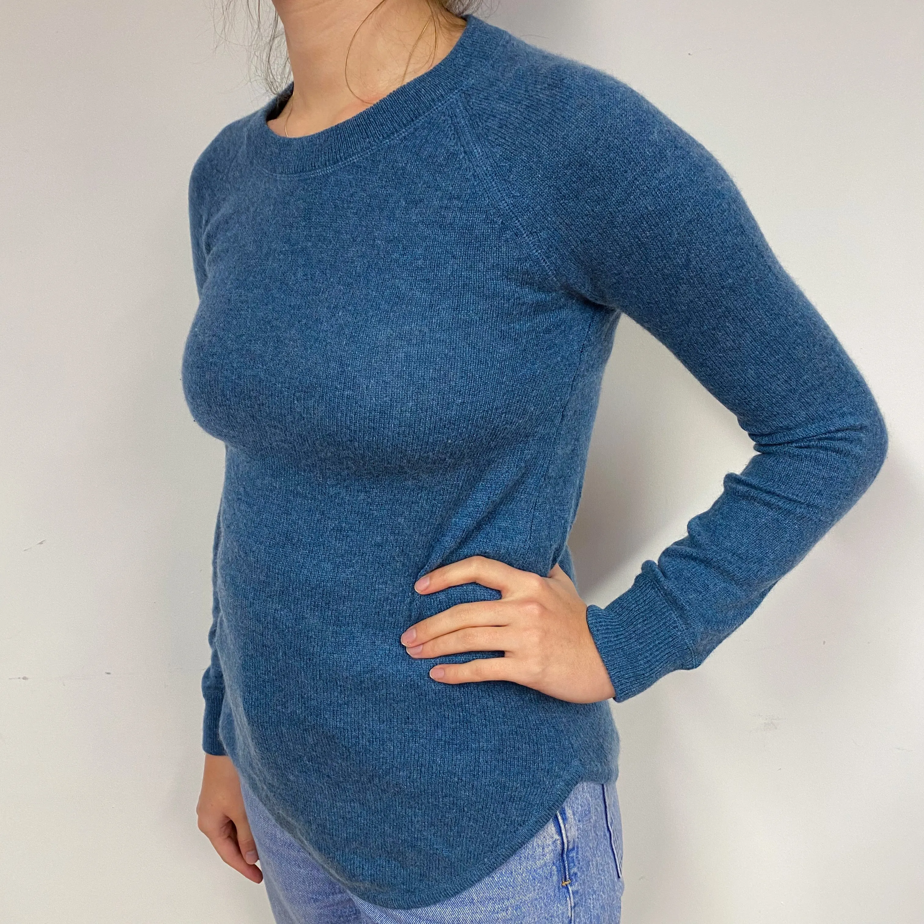 Dark Denim Blue Cashmere Crew Neck Jumper Small