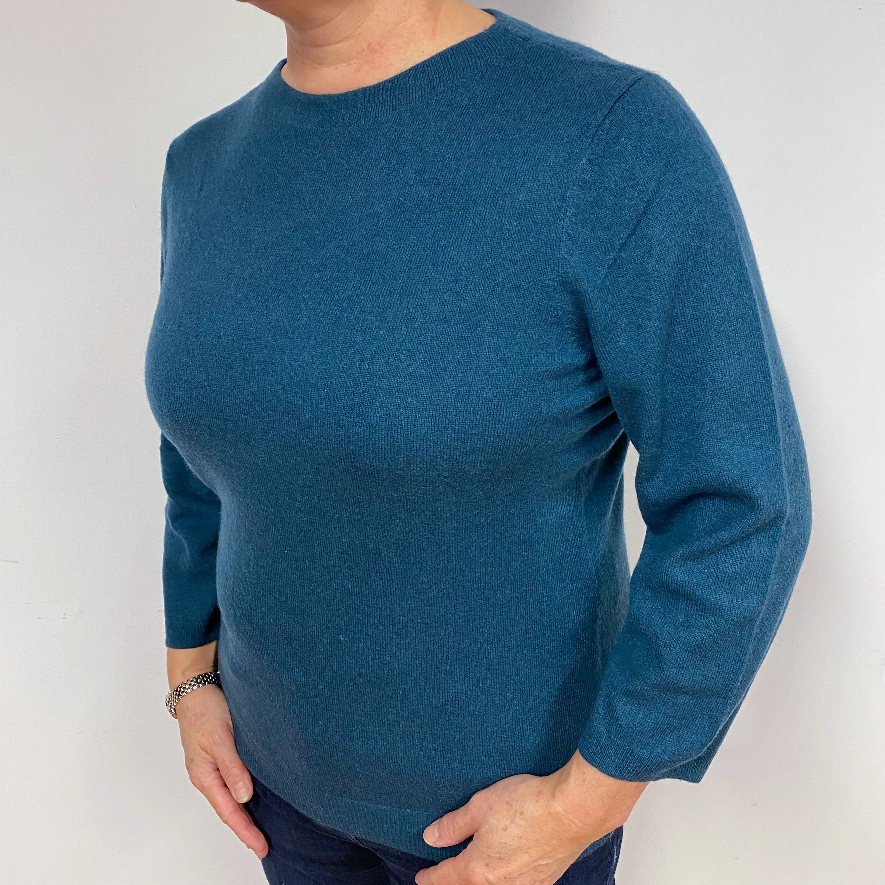 Dark Petrol Blue Cashmere Crew Neck Jumper Large