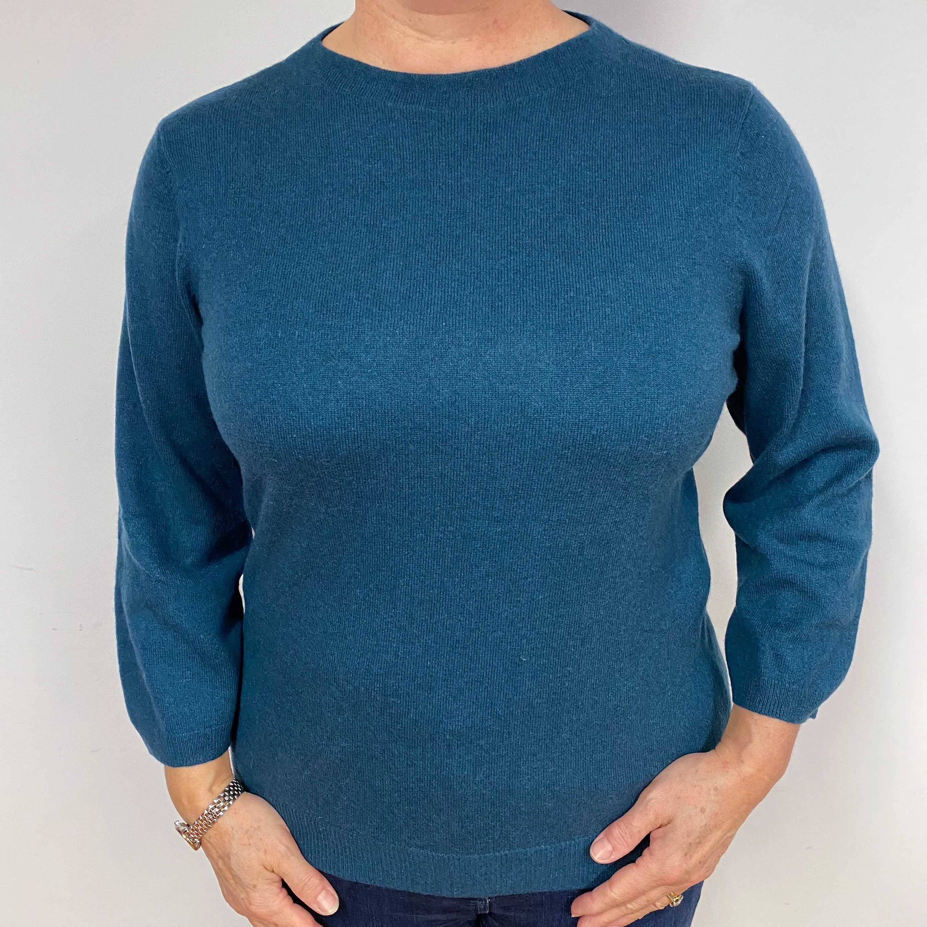 Dark Petrol Blue Cashmere Crew Neck Jumper Large