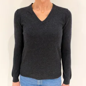 Dark Slate Grey Cashmere V Neck Jumper Small