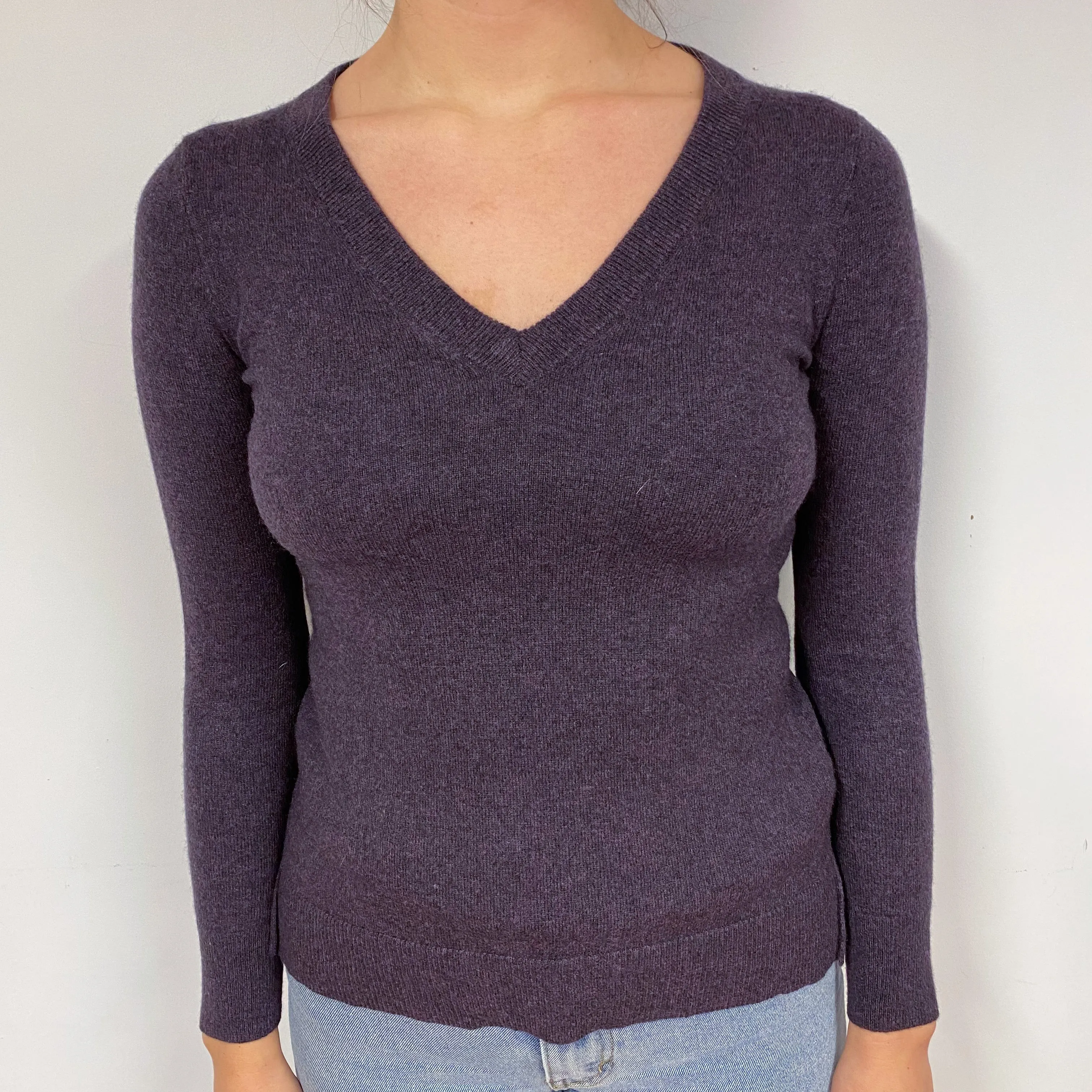 Dark Slate Purple Cashmere V-Neck Jumper Small